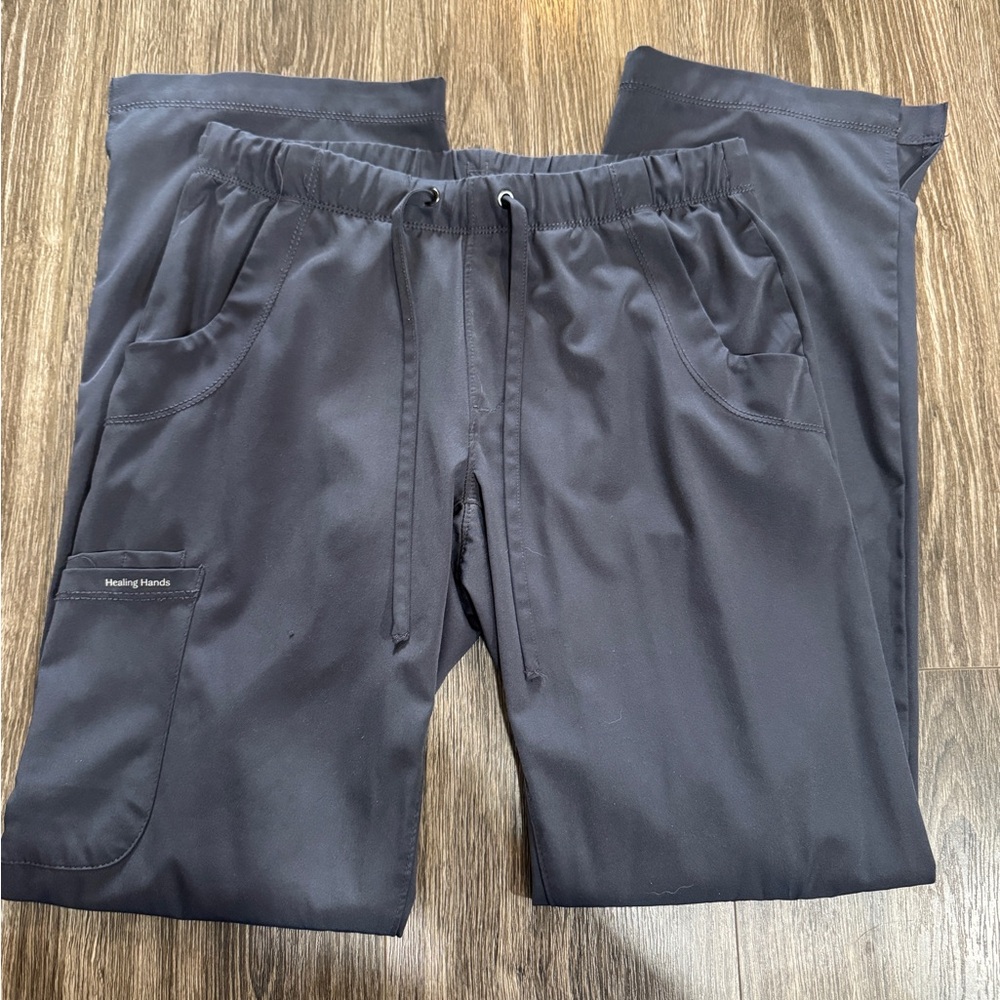 healing hands women’s Charcoal Drawstring Scrub wide leg